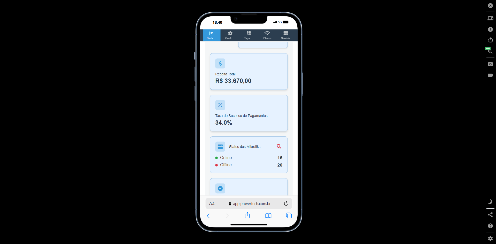 Dashboard no celular